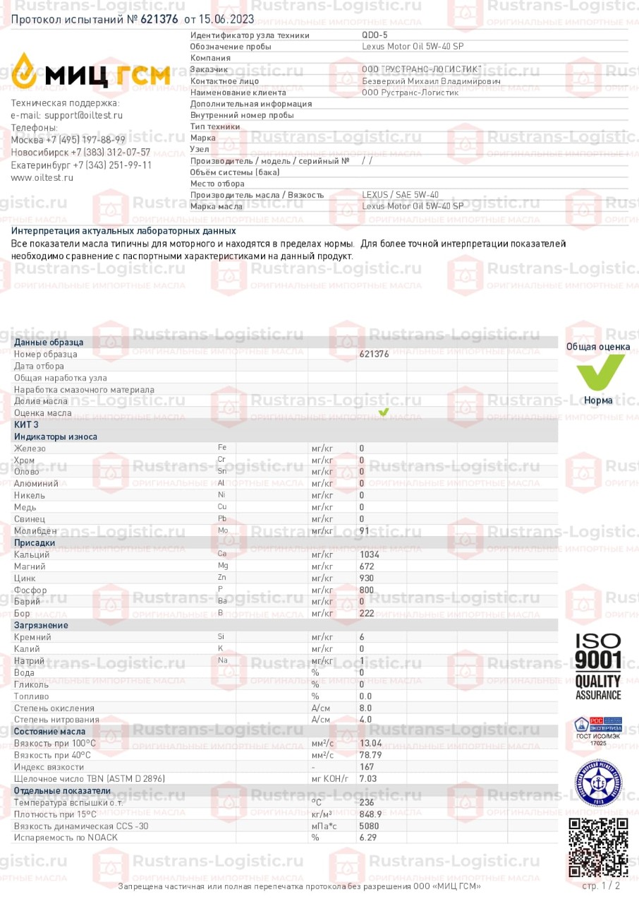 МИЦ ГСМ. г. Москва. Протокол испытаний Lexus Motor Oil SP 5W-40_page-0001.jpg